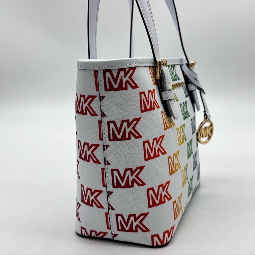 Michael Kors Jet Set Travel Extra-Small Top Zip Tote Bag Rainbow Optic White - Picture 3 of 11
